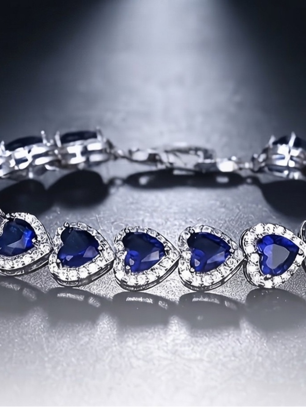 Sterling Silver Heart Bracelet with blue Zirconia and white Moissanite